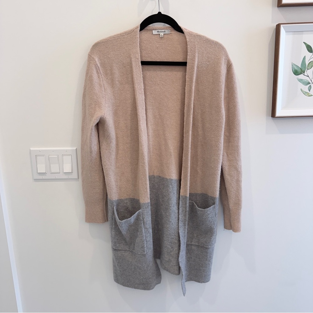 Madewell Tan and Gray Open Front Cardigan